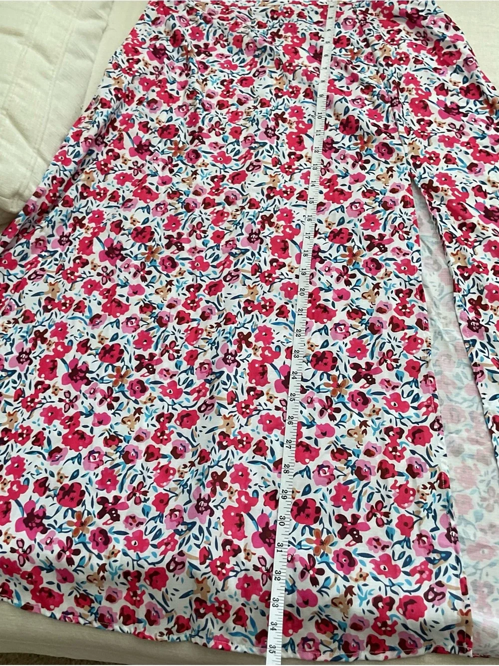 SHEIN White Maxi Skirt with Pink Floral Print